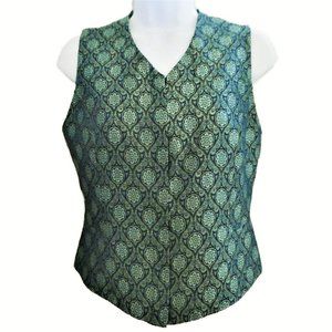 Vintage 90s Georgiou Studio Vest Green Jacquard Medallions Hidden Full Zip 4